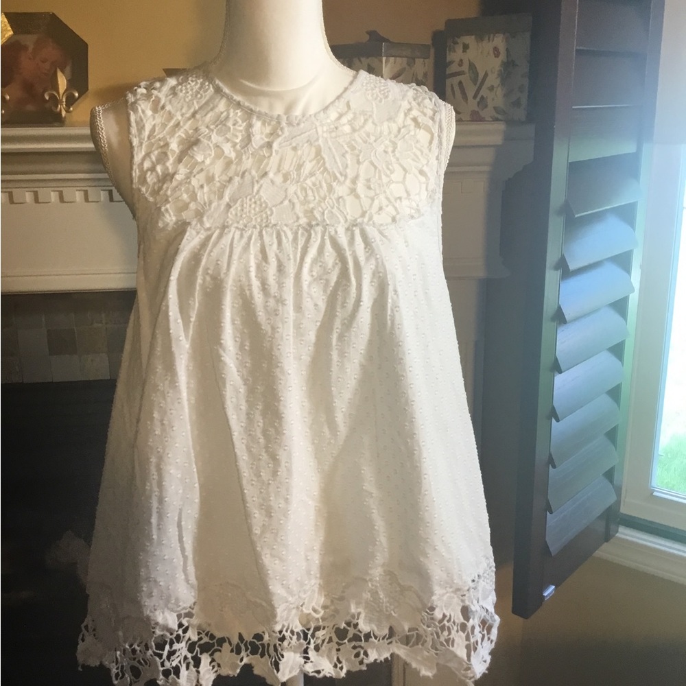 Anthropologie Swiss dot and lace top size L good used condition